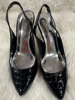 White House Black Market Black Croc-Embossed Patent Slingback Pumps